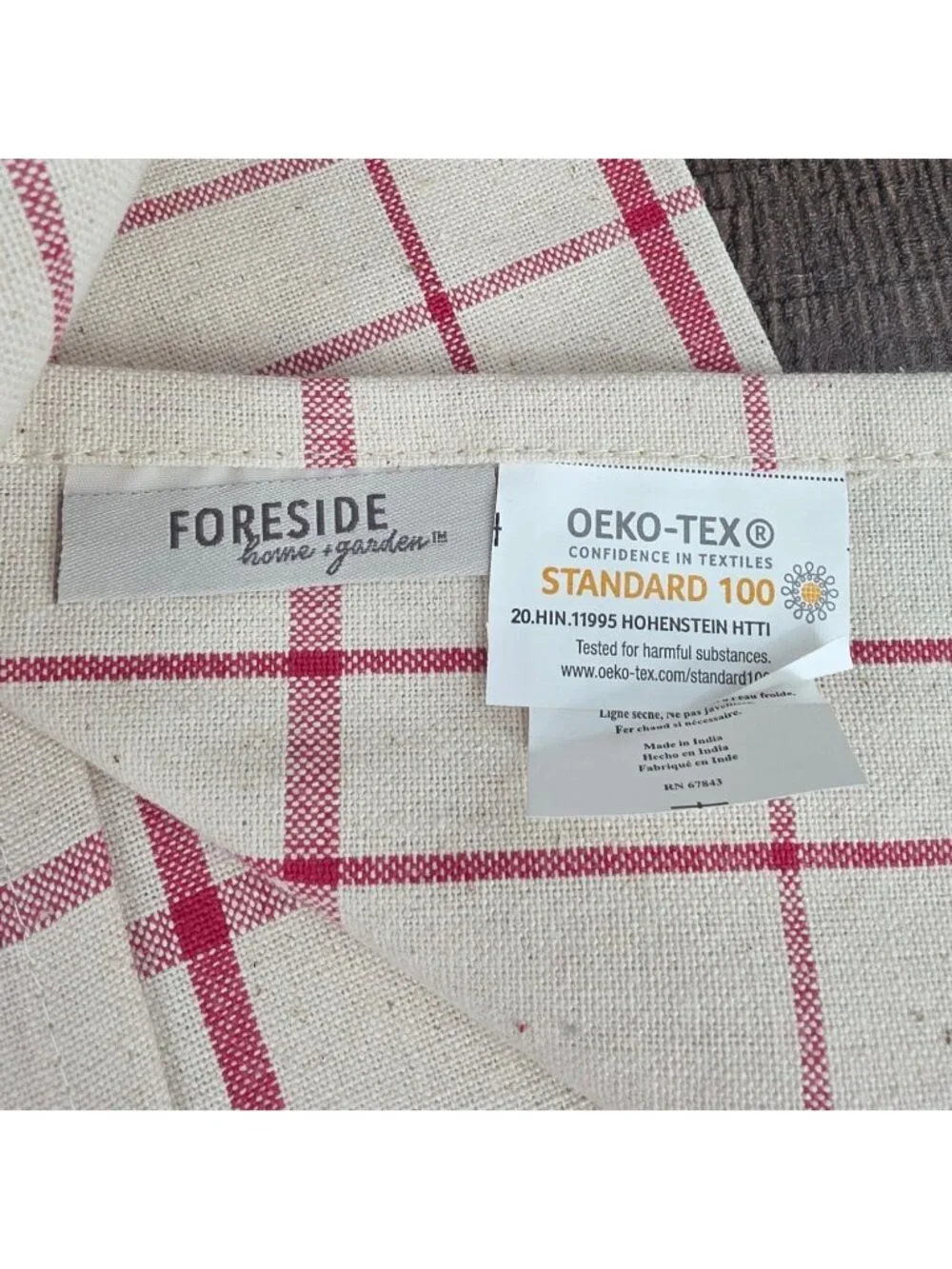 Foreside Riley Plaid Tea Towels 2 Piece Cream Red Blue Cotton Boho Farmhouse New